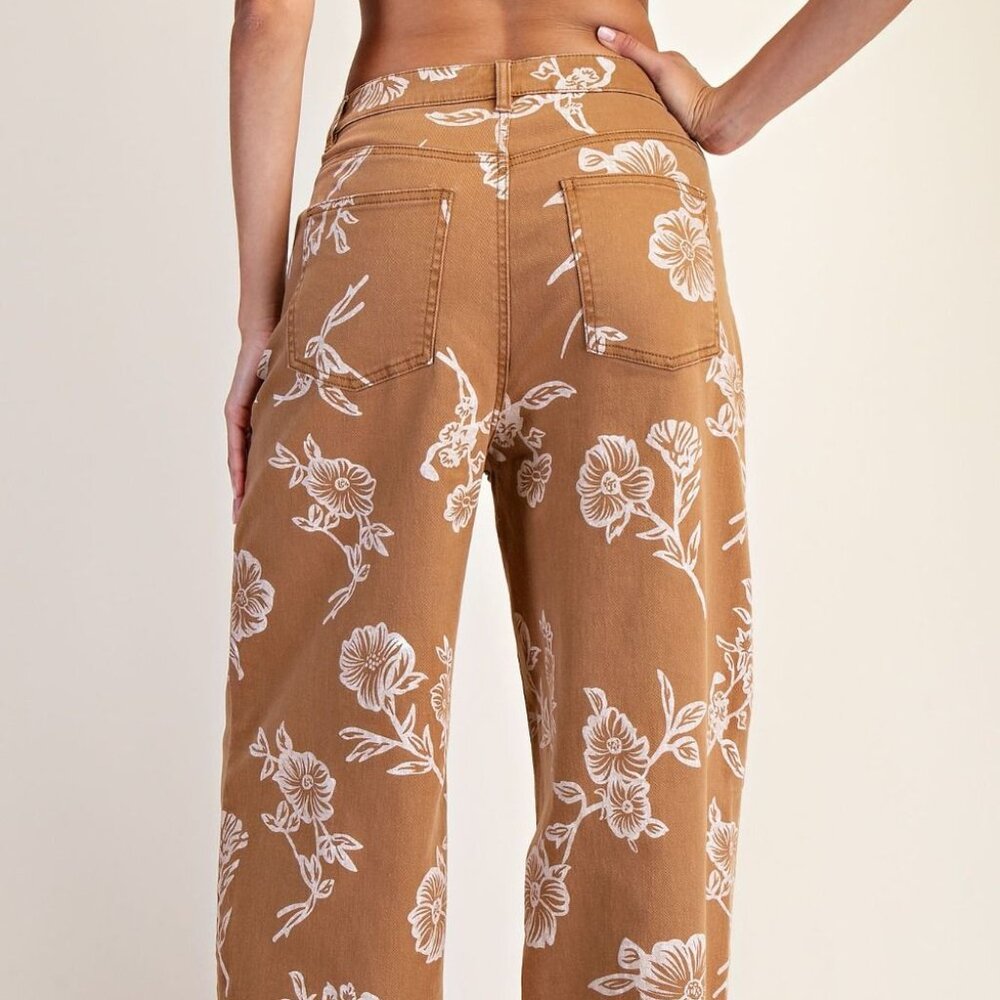 E9 Easel Floral Print Camel Denim - Picture 2 of 4